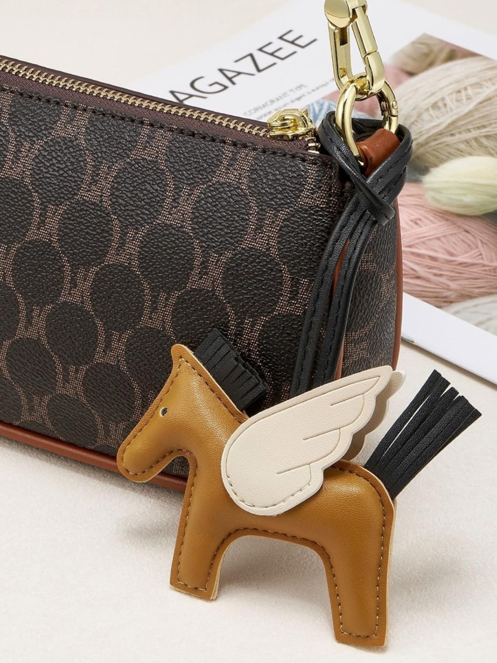 Pony Bag Charm - Brown with White Wings NWOT - Picture 4 of 4